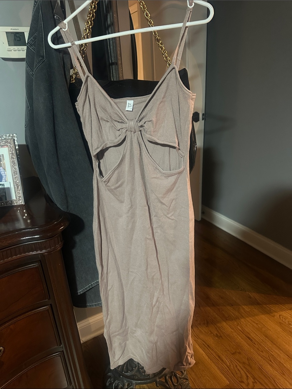 Women’s Taupe Midi Dress with Front Twist Detail